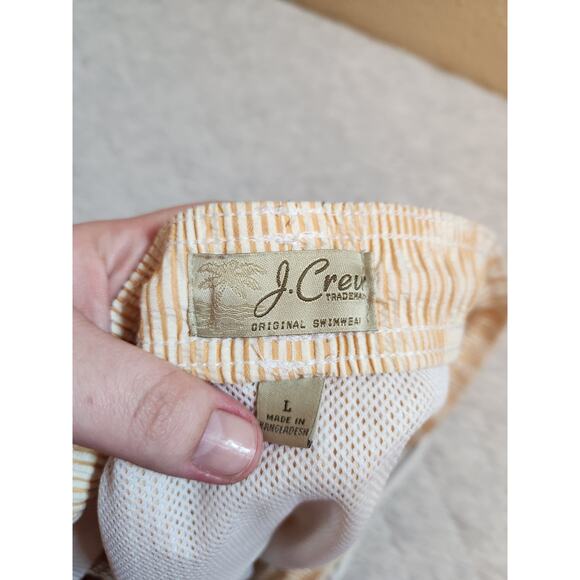 J Crew Men's Orange White Striped Hi Rise Elastic Waist Swim Shorts Size Large - Picture 3 of 7